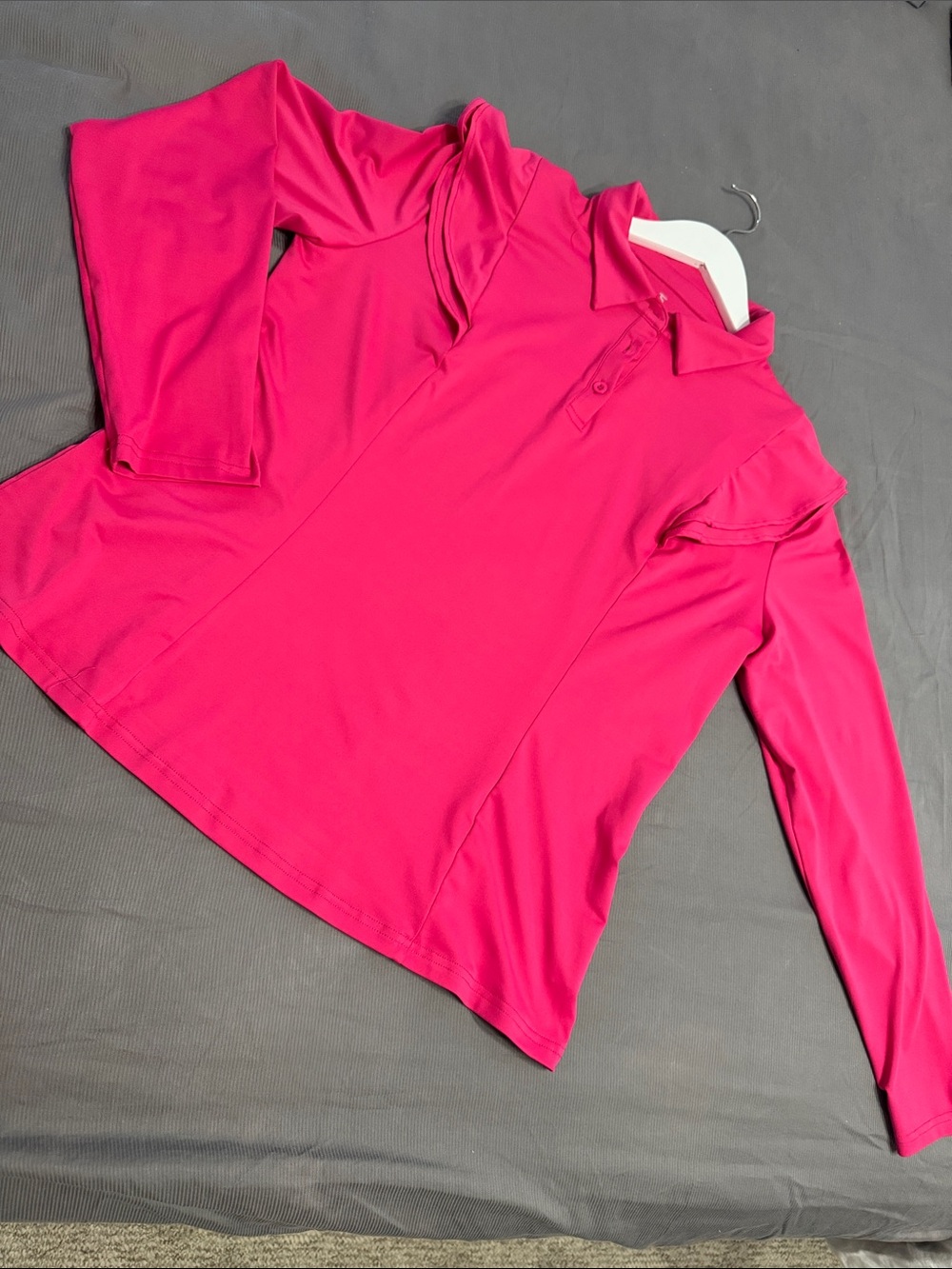 Women’s Long-Sleeve Polo Top in Vibrant Hot Pink